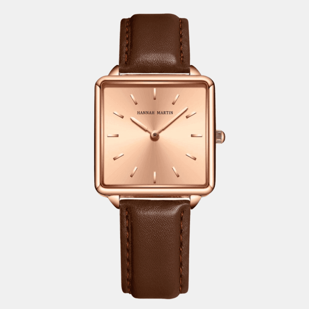 Relógio Hannah Martin Feminino Quadrado De Couro Marrom & Rose Hm - 13