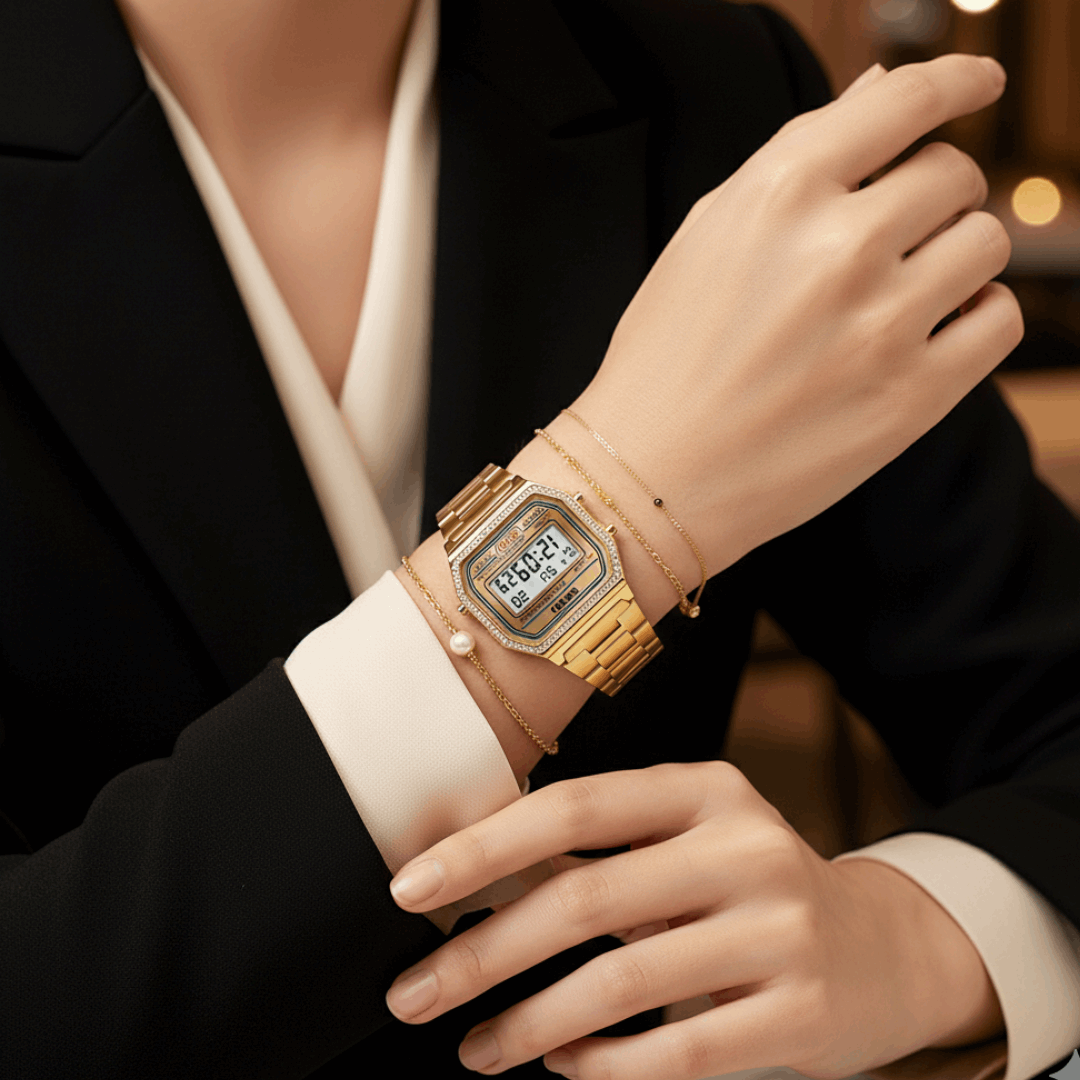 Relógio Feminino Digital Dourado Brillare - Amo Relógio