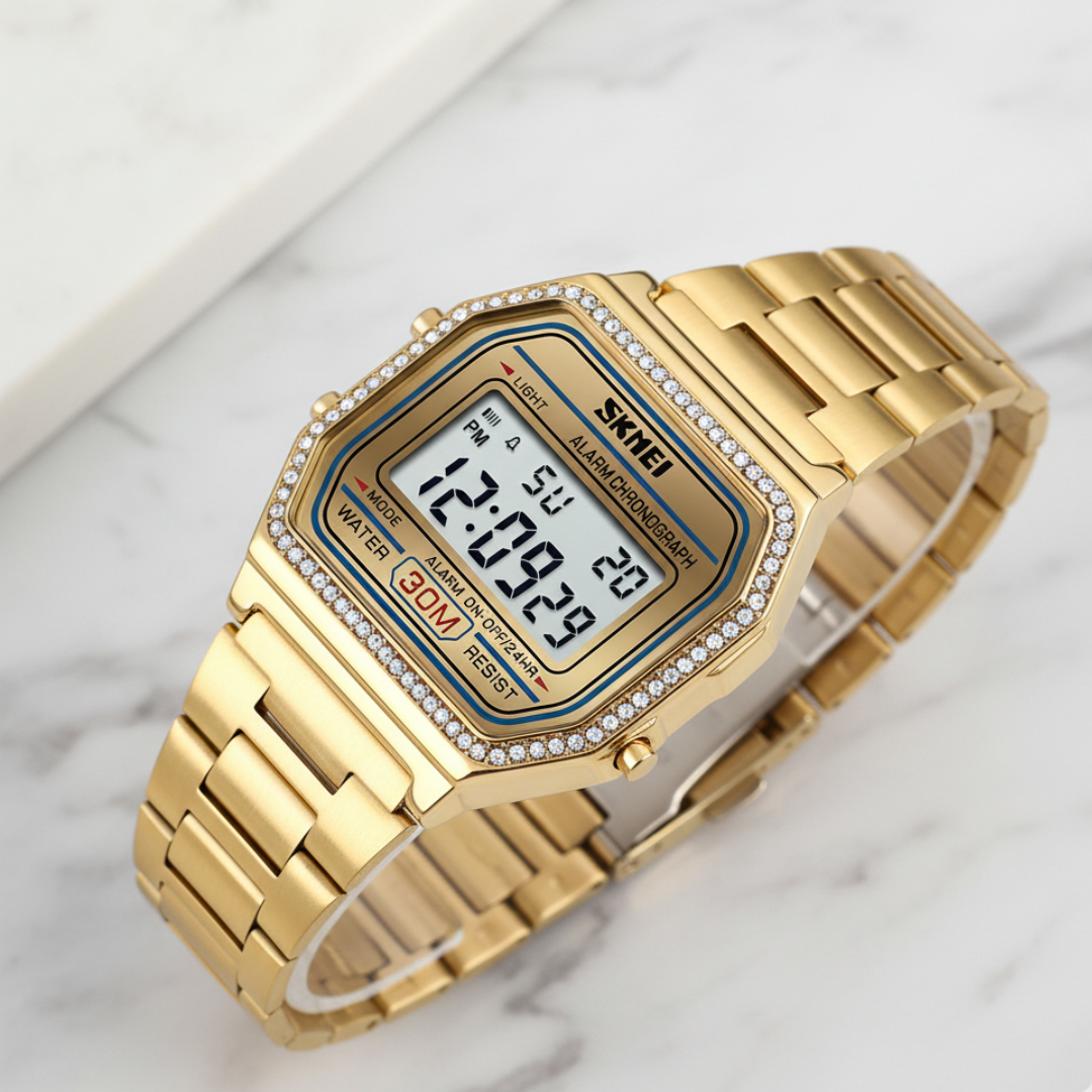 Relógio Feminino Digital Dourado Brillare - Amo Relógio