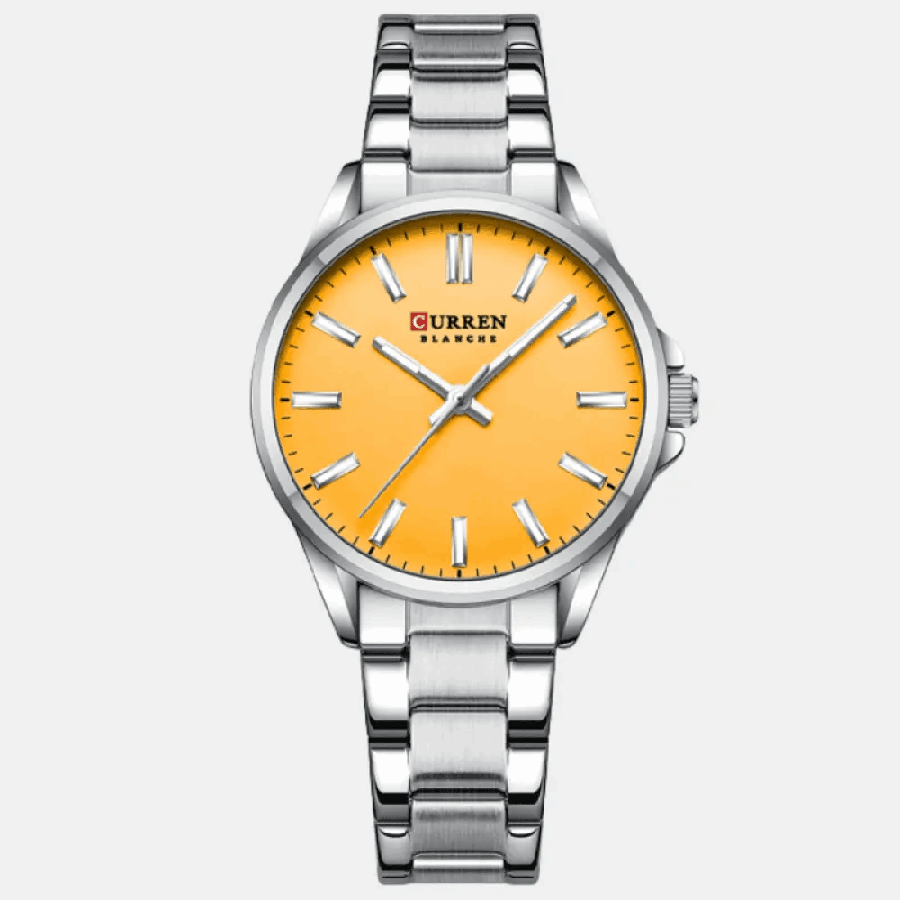 Relógio Curren Feminino Aço Inoxidável Prata & Amarelo - 03