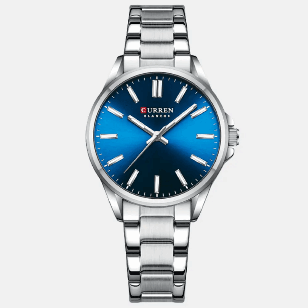 Relógio Curren Feminino Aço Inoxidável Prata & Azul - 03