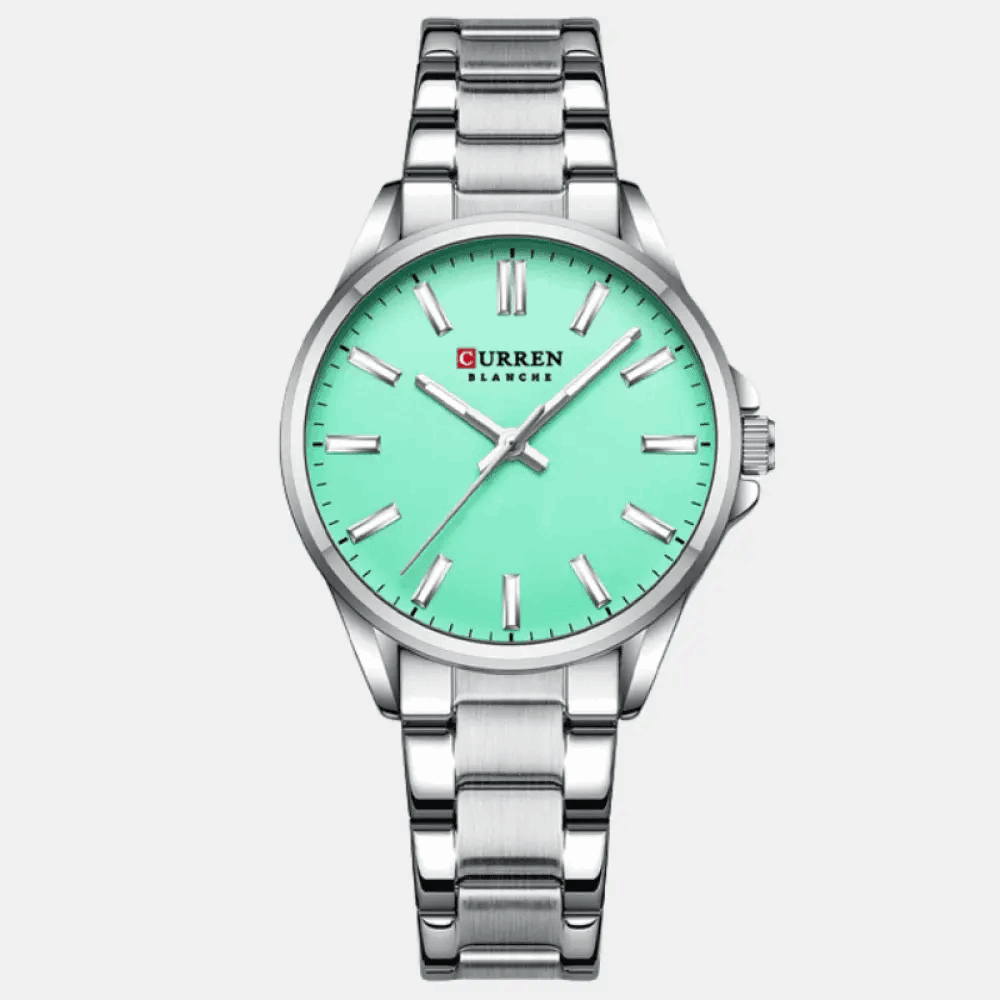 Relógio Curren Feminino Aço Inoxidável Prata & Verde Água - 03