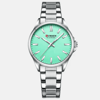 Relógio Curren Feminino Aço Inoxidável Prata & Verde Água - 03