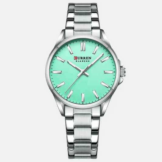 Relógio Curren Feminino Aço Inoxidável Prata & Verde Água - 03