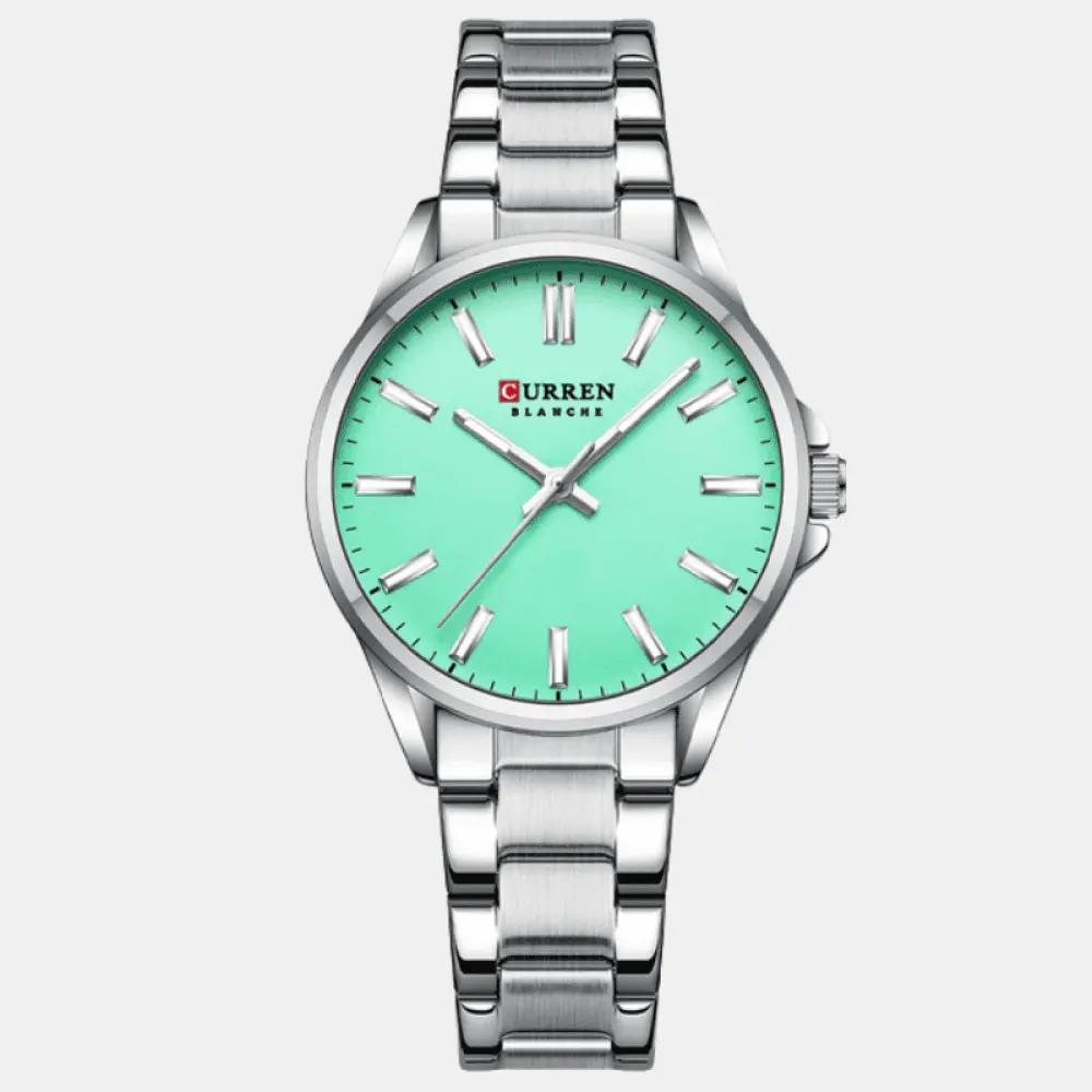 Relógio Curren Feminino Aço Inoxidável Prata & Verde Água - 03