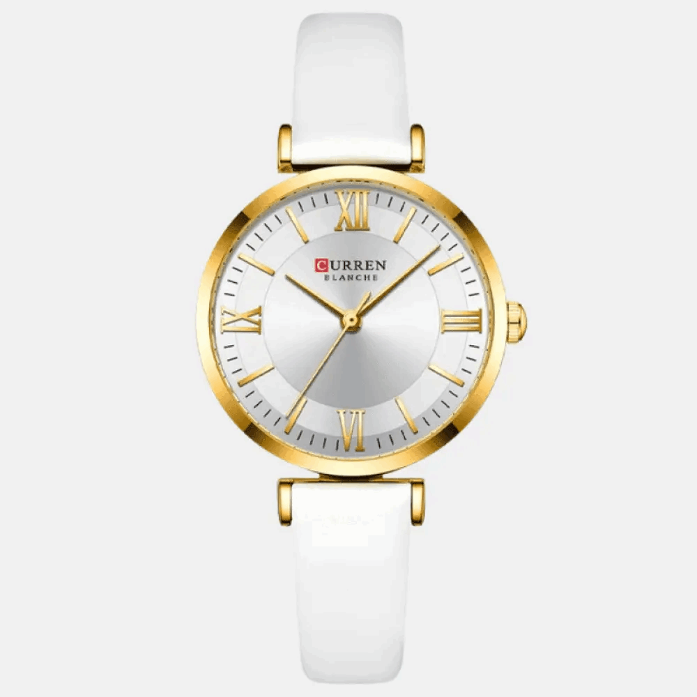 Relógio Curren Feminino Redondo De Couro Branco - 02