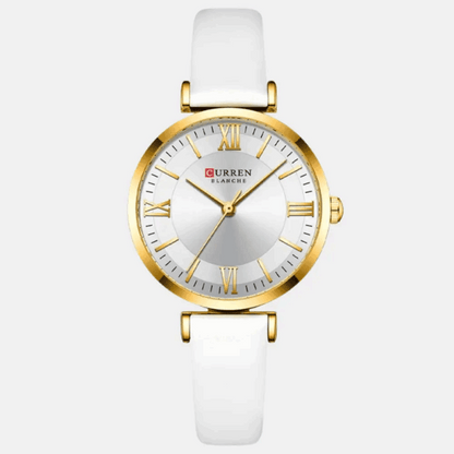 Relógio Curren Feminino Redondo De Couro Branco - 02