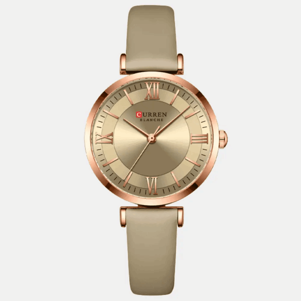 Relógio Curren Feminino Redondo De Couro Khaki - 02