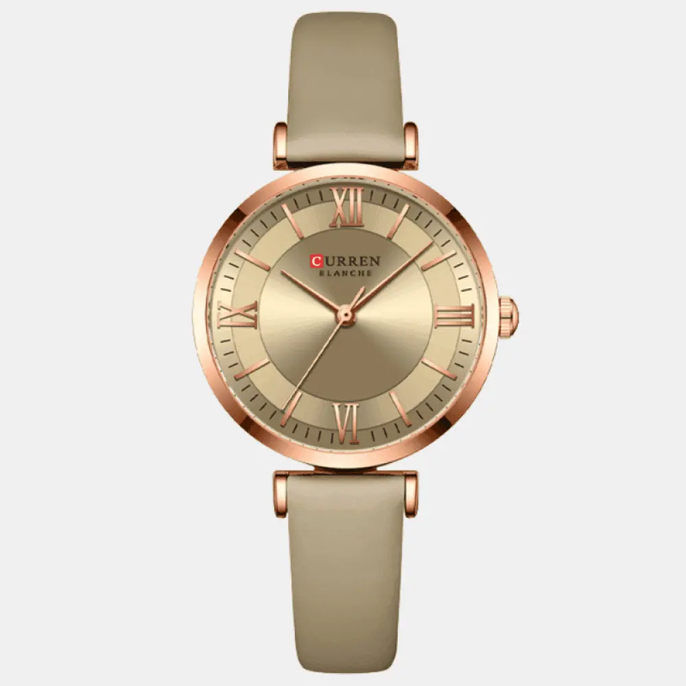 Relógio Curren Feminino Redondo De Couro Khaki - 02
