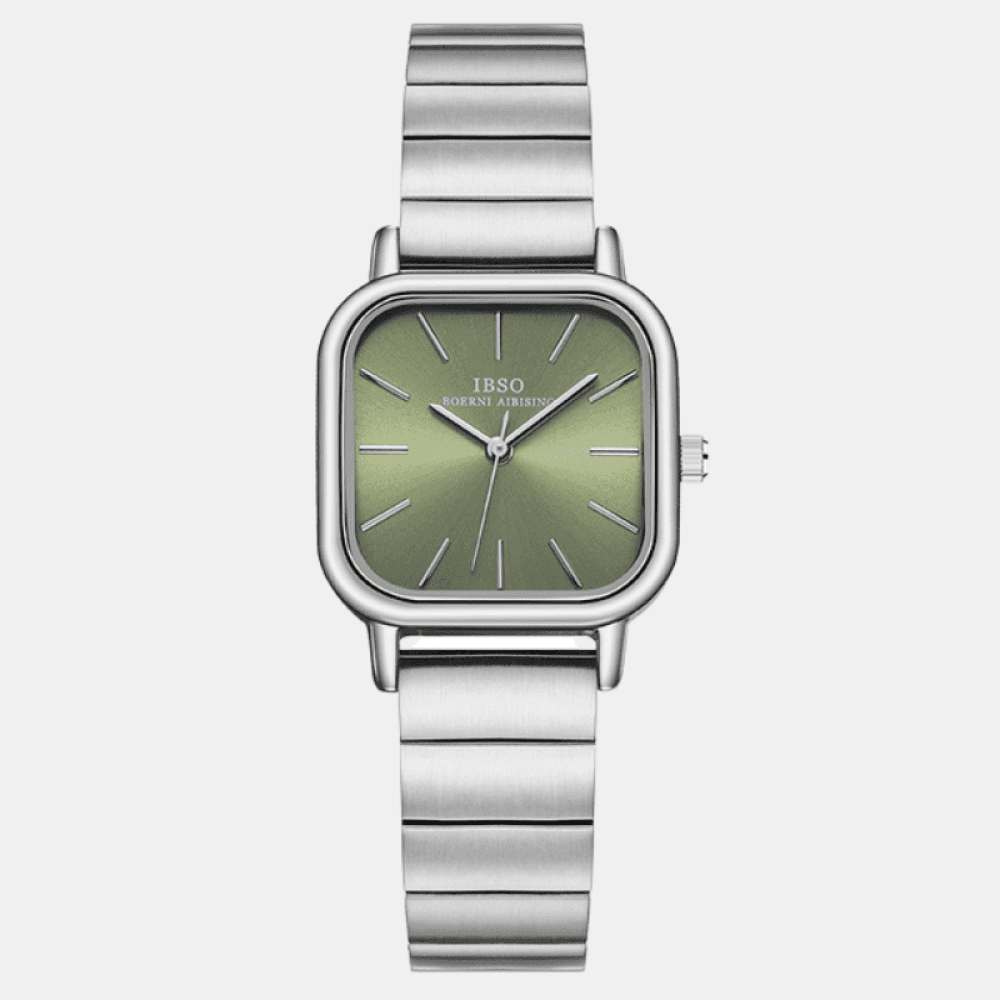 Relógio Feminino Quadrado Minimalista Prata & Verde Ibso - 01