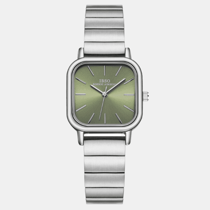 Relógio Feminino Quadrado Minimalista Prata & Verde Ibso - 01