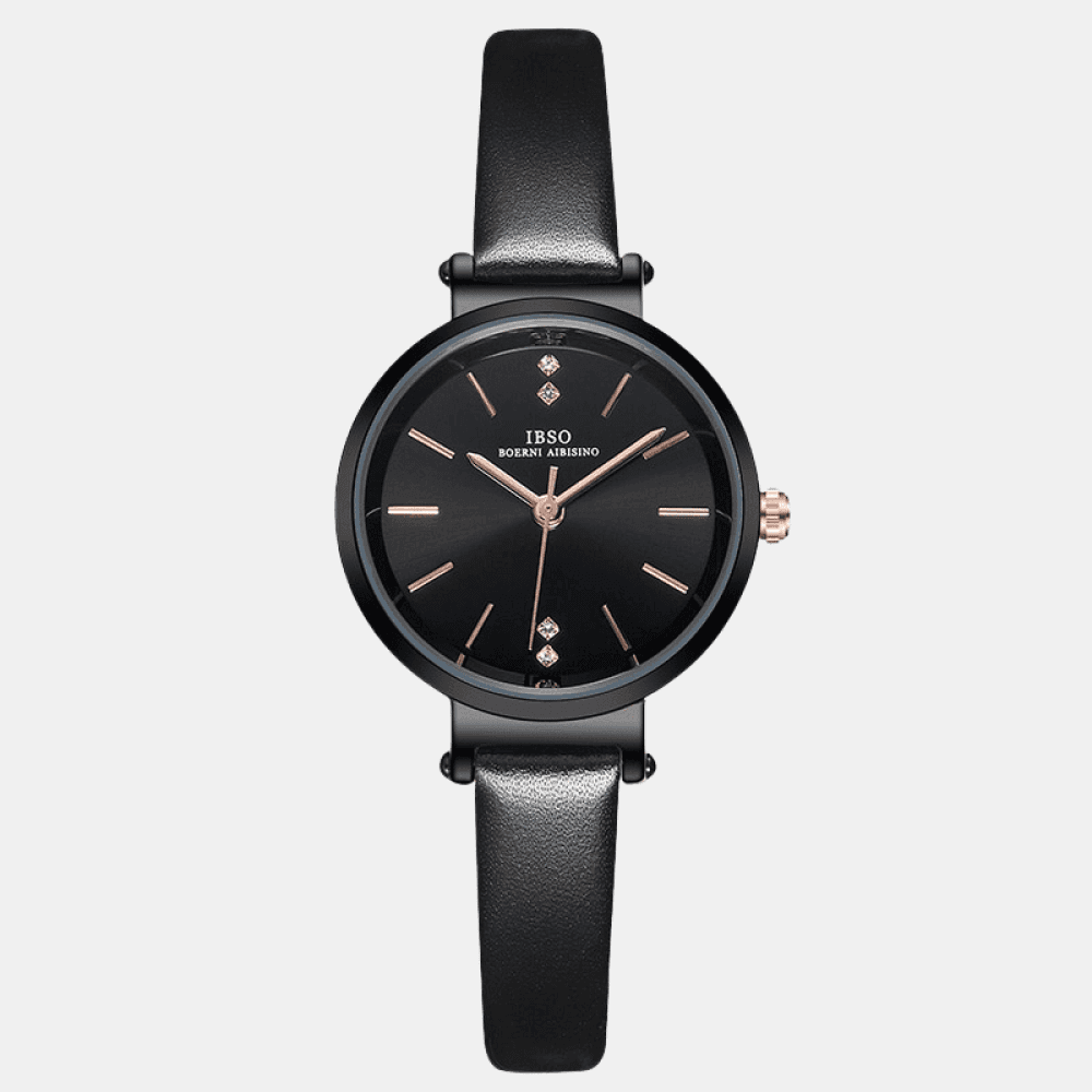 Relógio Feminino Redondo De Couro Preto Ibso - 03