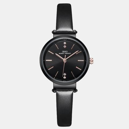 Relógio Feminino Redondo De Couro Preto Ibso - 03