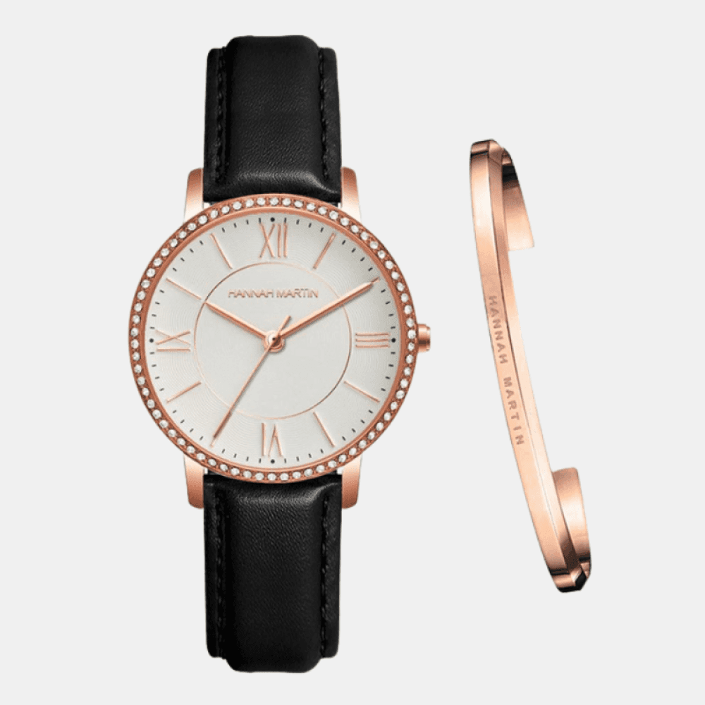 Relógio Hannah Martin Feminino Com Bracelete Couro Dourado Relo+ Brac -Hm - 03