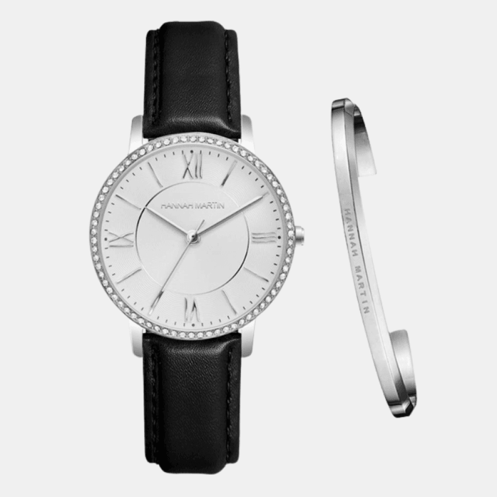 Relógio Hannah Martin Feminino Com Bracelete Couro Prata Relo+ Brac -Hm - 03