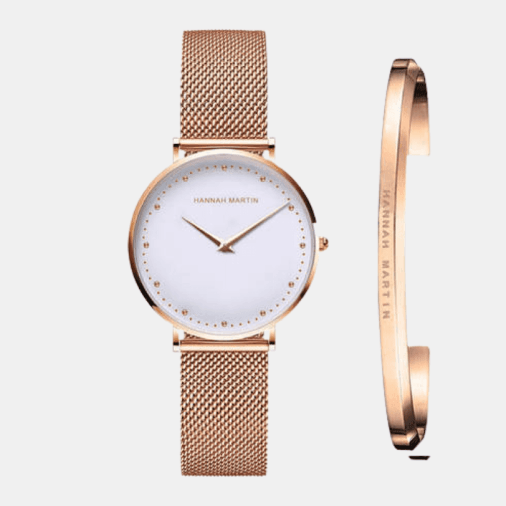 Relógio Hannah Martin Feminino Com Bracelete Dourado Relo+Brac Hm - 04