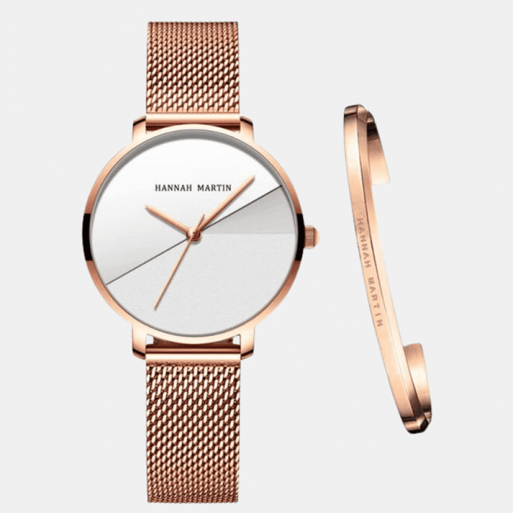 Relógio Hannah Martin Feminino Com Bracelete Dourado Relo+Brac - Hm 05