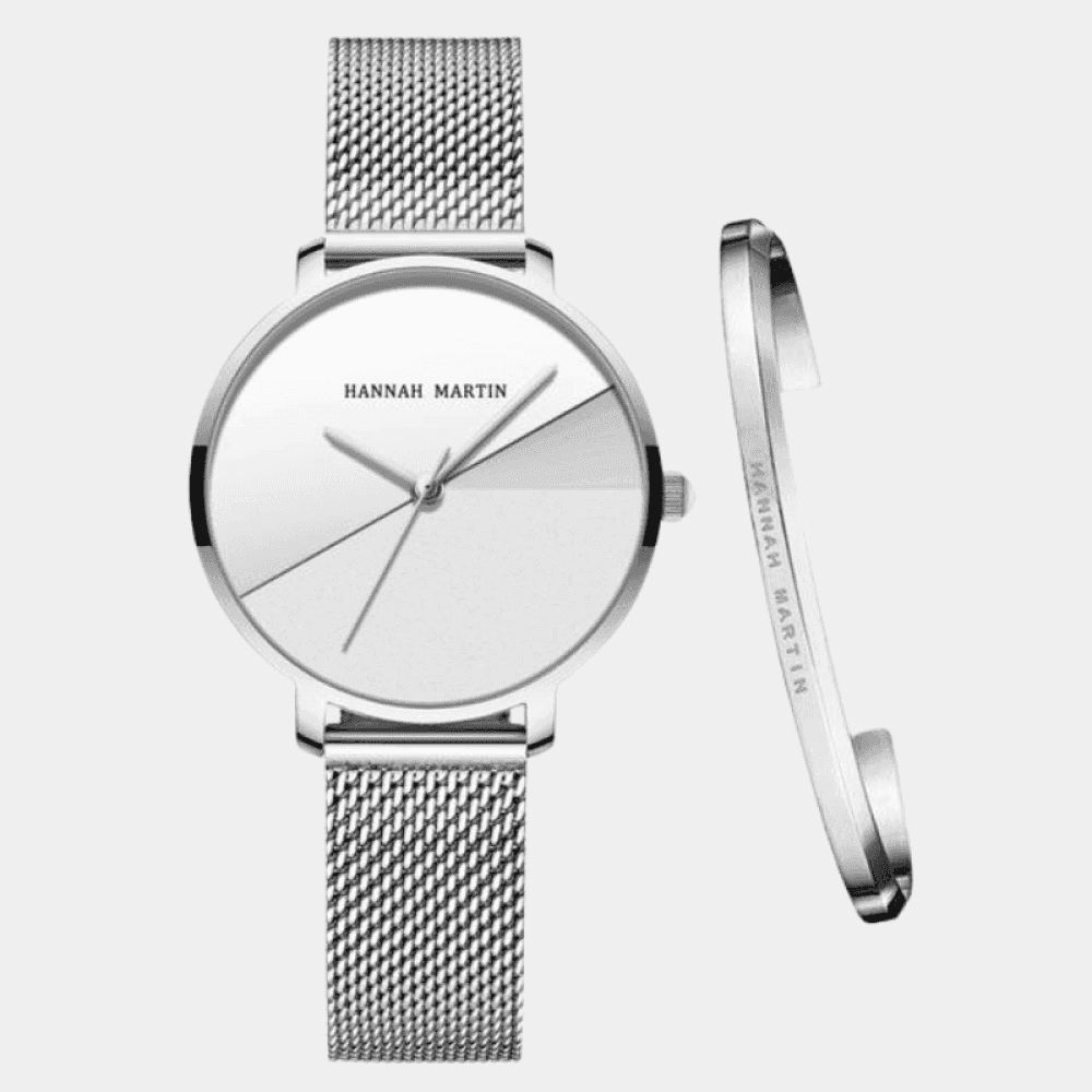 Relógio Hannah Martin Feminino Com Bracelete Prata Relo+Brac - Hm 05