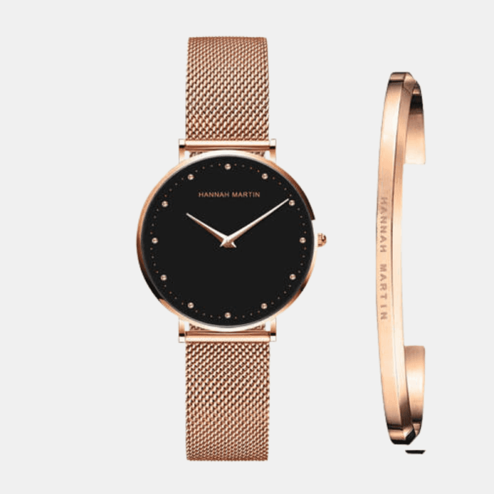 Relógio Hannah Martin Feminino Com Bracelete Preto Relo+Brac Hm - 04