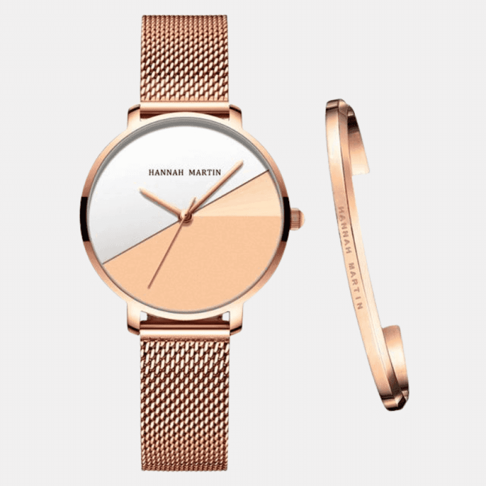 Relógio Hannah Martin Feminino Com Bracelete Rose Relo+Brac - Hm 05