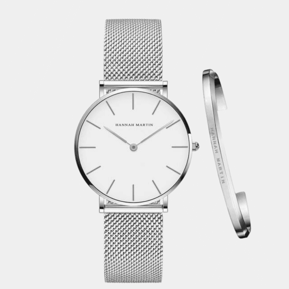 Relógio Hannah Martin Feminino Lux Com Bracelete Prata Hm - 01