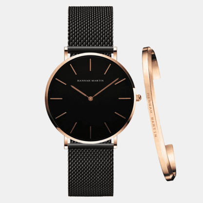 Relógio Hannah Martin Feminino Lux Com Bracelete Preto & Dourado Hm - 01