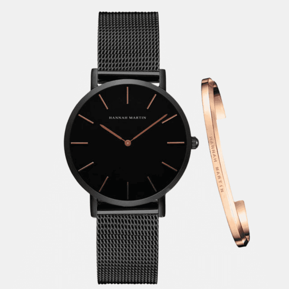 Relógio Hannah Martin Feminino Lux Com Bracelete Preto Hm - 01