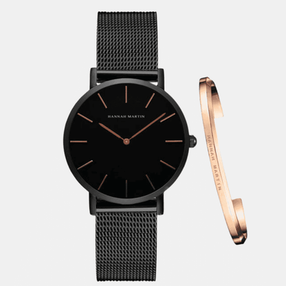 Relógio Hannah Martin Feminino Lux Com Bracelete Preto Hm - 01