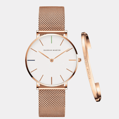 Relógio Hannah Martin Feminino Lux Com Bracelete Rose Hm - 01