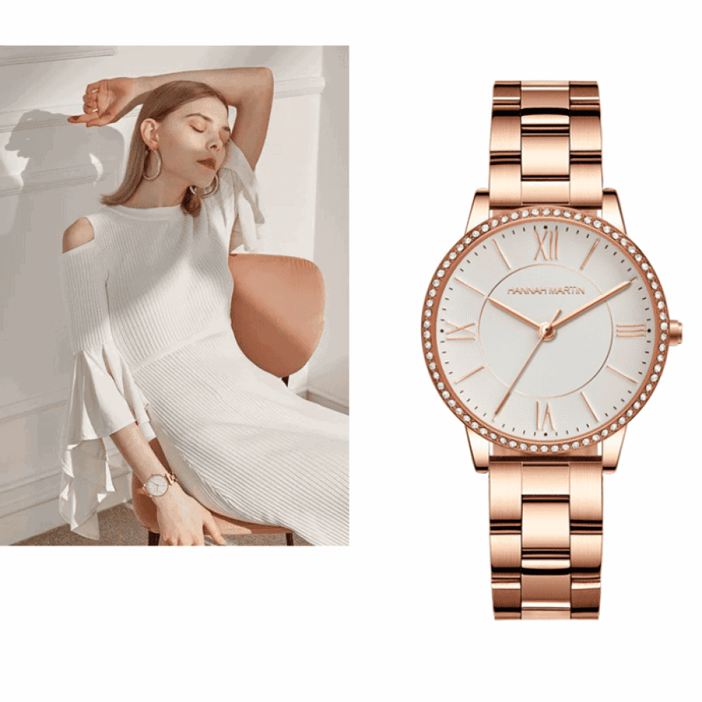 Relógio Hannah Martin Feminino Minimalista Em Aço Hm -14