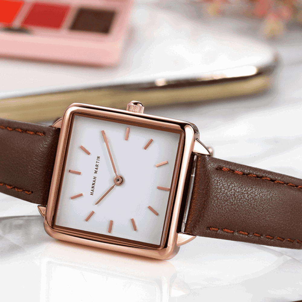 Relógio Hannah Martin Feminino Quadrado De Couro Hm - 13