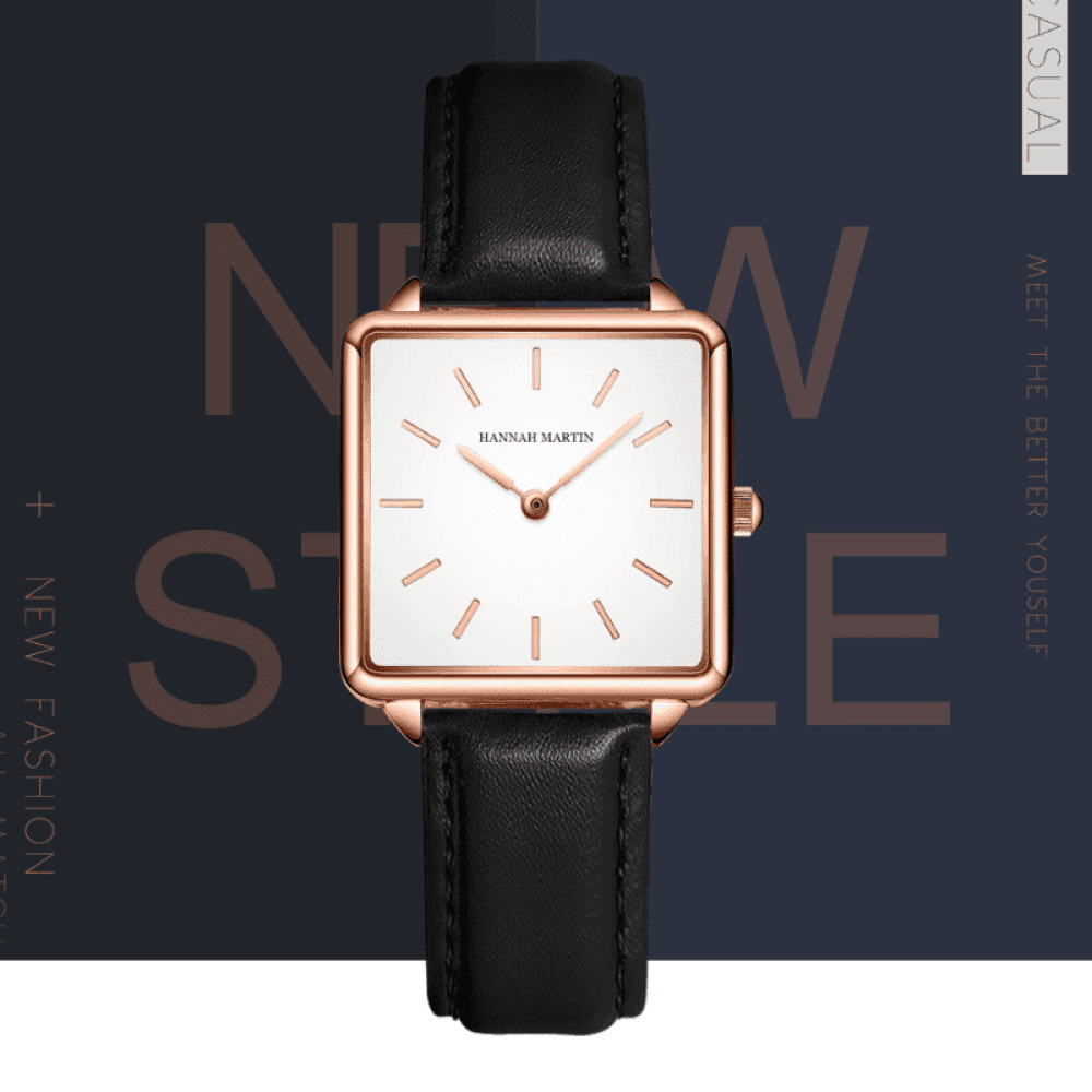 Relógio Hannah Martin Feminino Quadrado De Couro Hm - 13