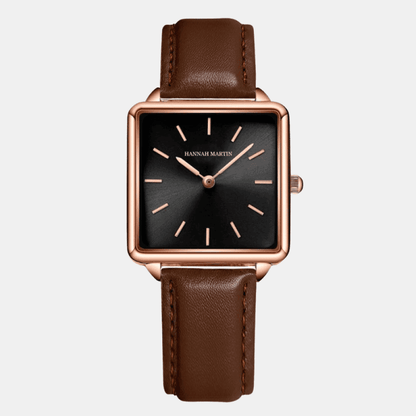 Relógio Hannah Martin Feminino Quadrado De Couro Marrom & Preto Hm - 13