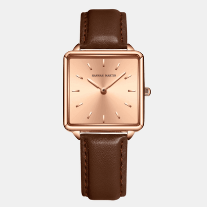 Relógio Hannah Martin Feminino Quadrado De Couro Marrom & Rose Hm - 13