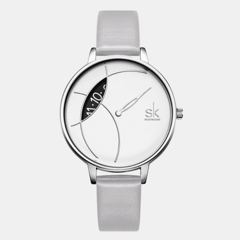 Relógio Shengke Feminino Cinza Couro Sk - 12