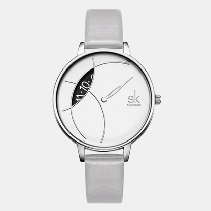 Relógio Shengke Feminino Cinza Couro Sk - 12