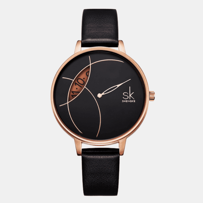 Relógio Shengke Feminino Couro Preto Sk - 12