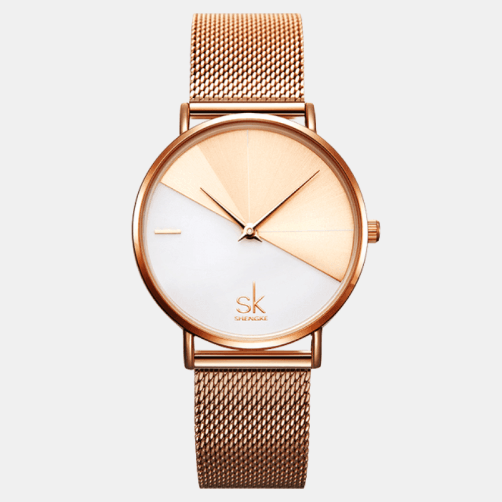 Relógio Shengke Feminino Minimalist Gold Aço Sk - 03