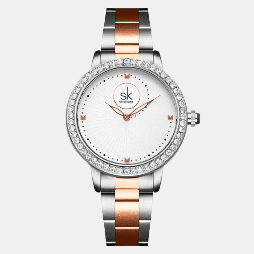 Relógio Shengke Feminino Prata & Rose Gold Sk - 11