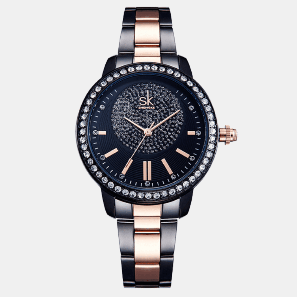 Relógio Shengke Feminino Preto & Rose Sk - 11