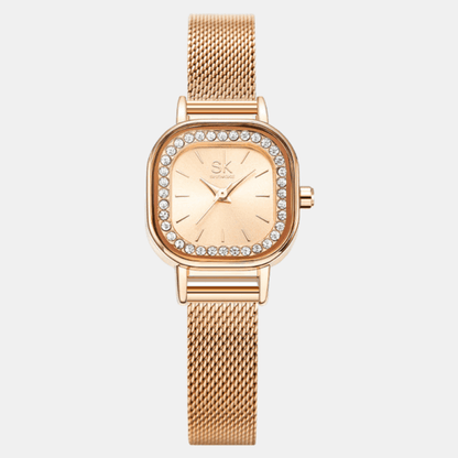 Relógio Shengke Feminino Quadrado Crystal Dourado 2 Sk - 05