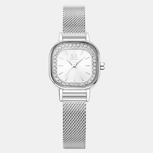 Relógio Shengke Feminino Quadrado Crystal Prata 2 Sk - 05