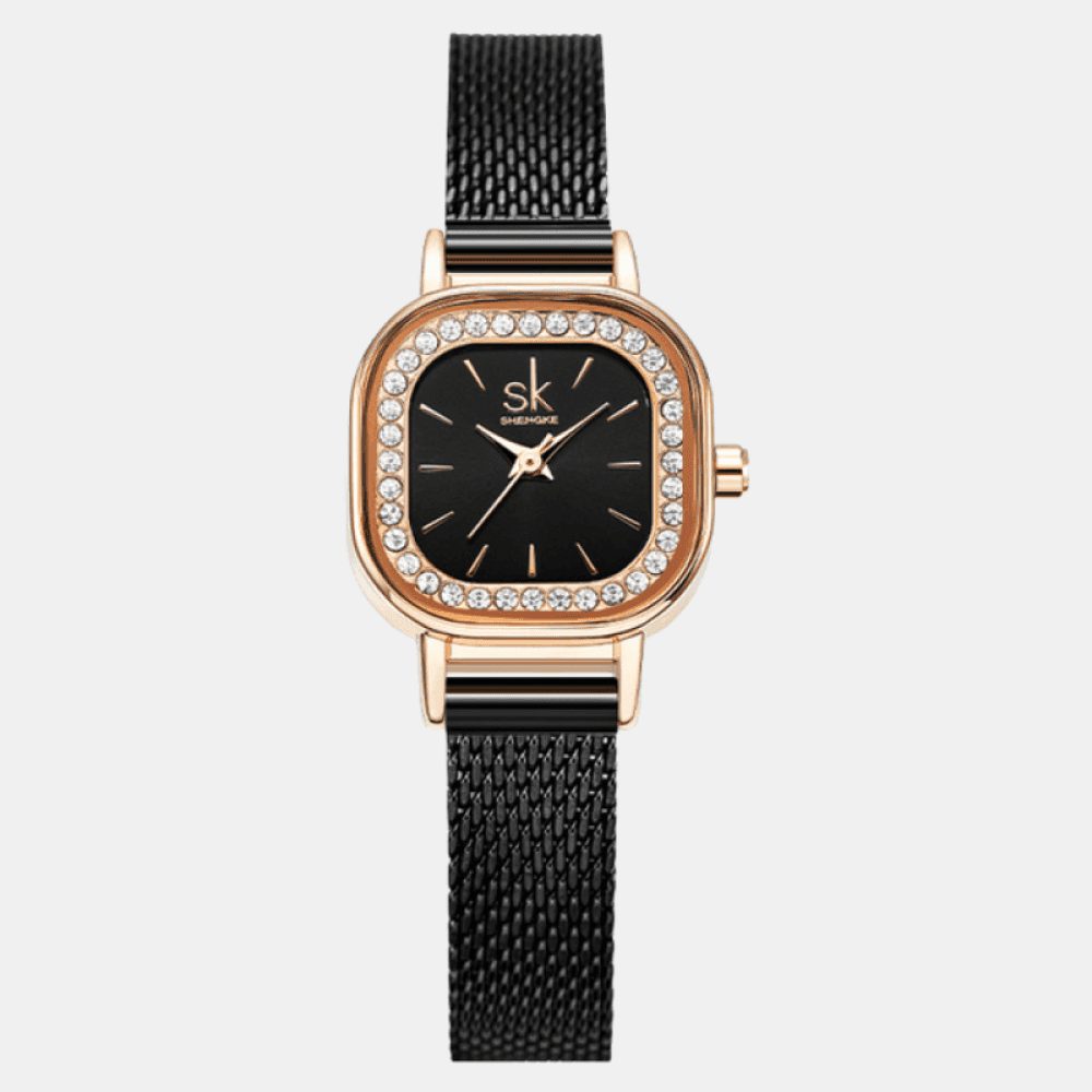 Relógio Shengke Feminino Quadrado Crystal Preto 2 Sk - 05