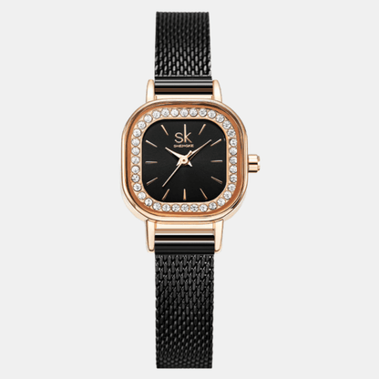 Relógio Shengke Feminino Quadrado Crystal Preto 2 Sk - 05