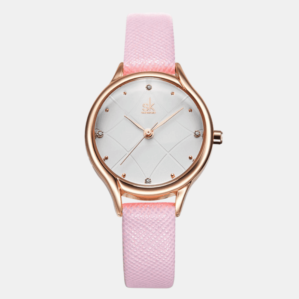 Relógio Shengke Feminino Redondo De Couro Rosa Sk - 10