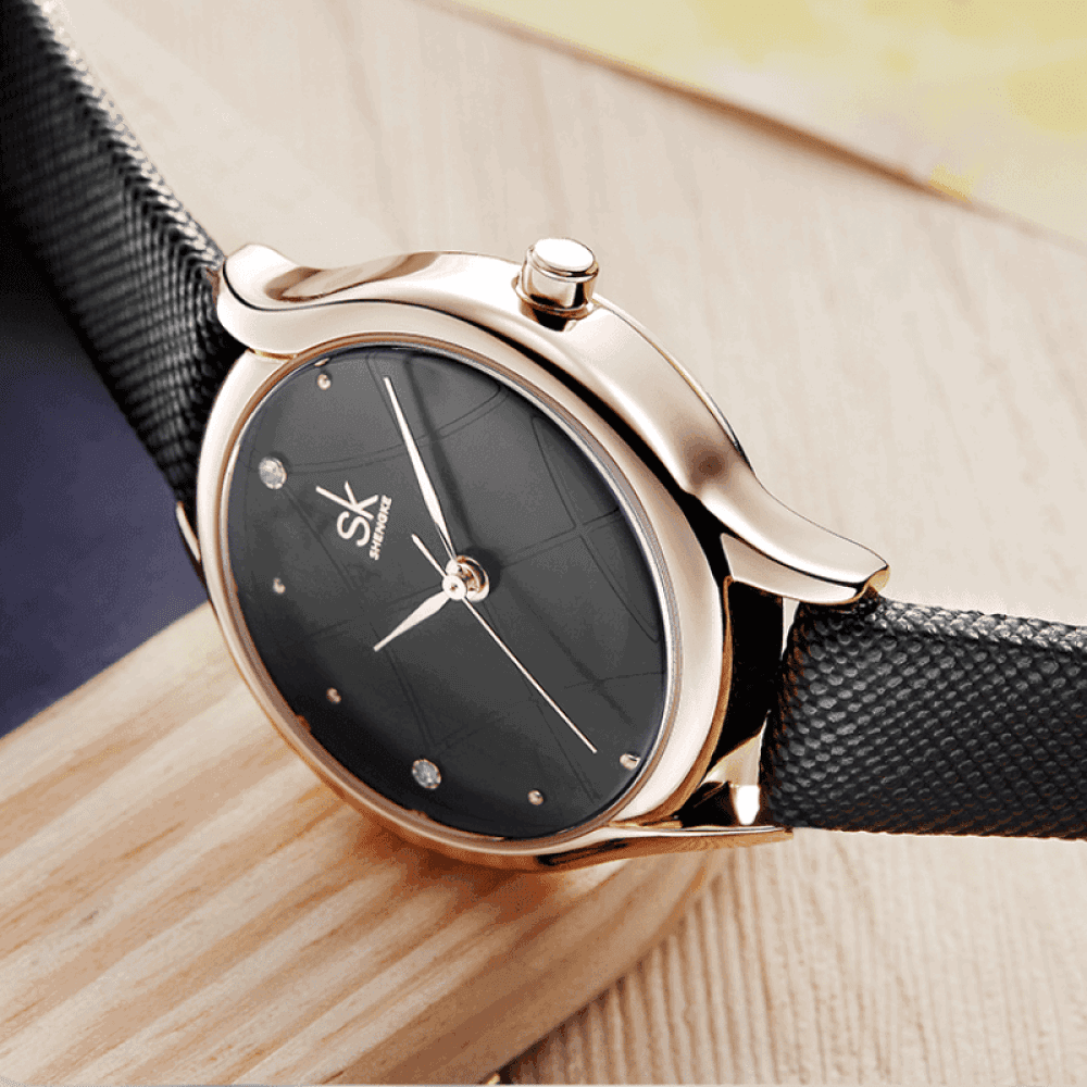 Relógio Shengke Feminino Redondo De Couro Sk - 10