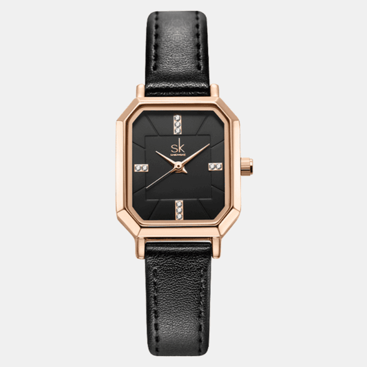 Relógio Shengke Feminino Retângulo De Couro Preto Sk - 09