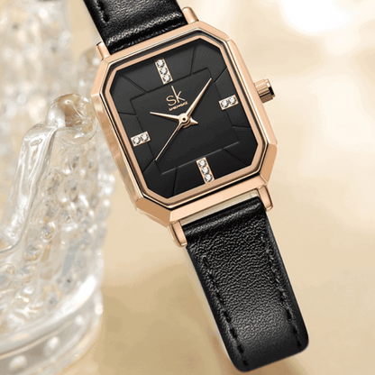 Relógio Shengke Feminino Retângulo De Couro Sk - 09