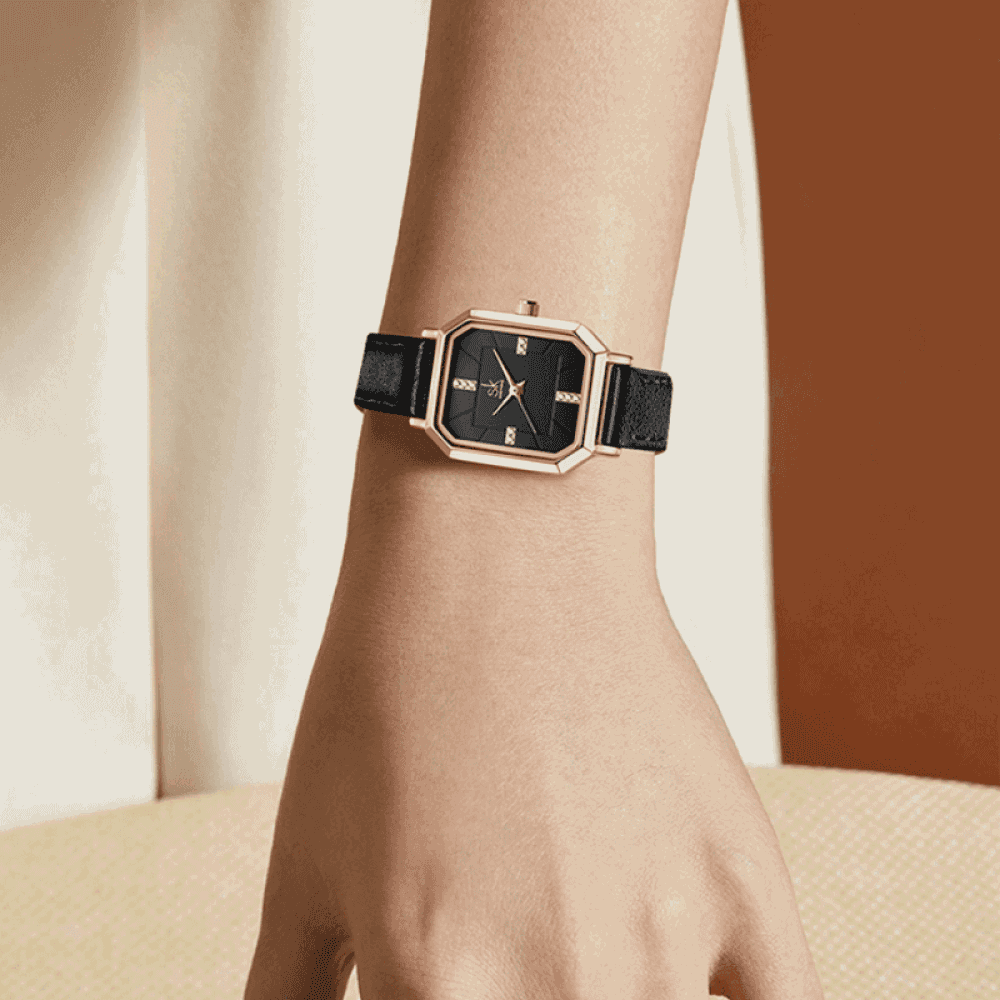 Relógio Shengke Feminino Retângulo De Couro Sk - 09