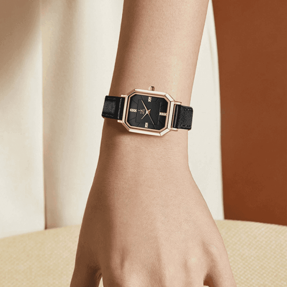 Relógio Shengke Feminino Retângulo De Couro Sk - 09